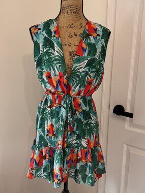 NWT MILLY Cabana Frankie Parrot Print Mini Dress Cover-Up Size M Tropical Resort